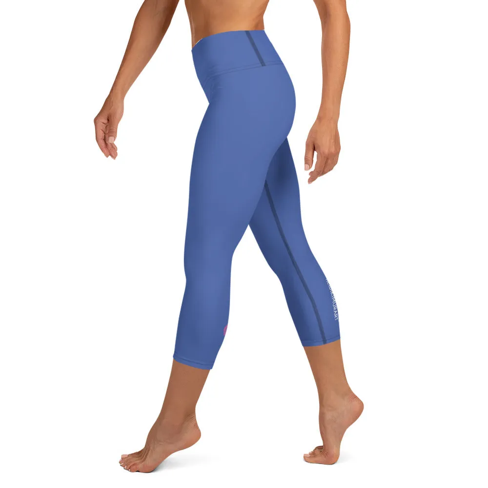 Marine Blue Yoga Capri Leggings, Solid Color Women's Elastic Workout Capris Tights - Made in USA/EU/MX