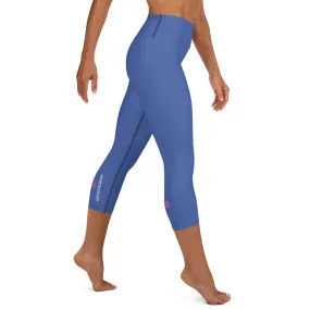 Marine Blue Yoga Capri Leggings, Solid Color Women's Elastic Workout Capris Tights - Made in USA/EU/MX