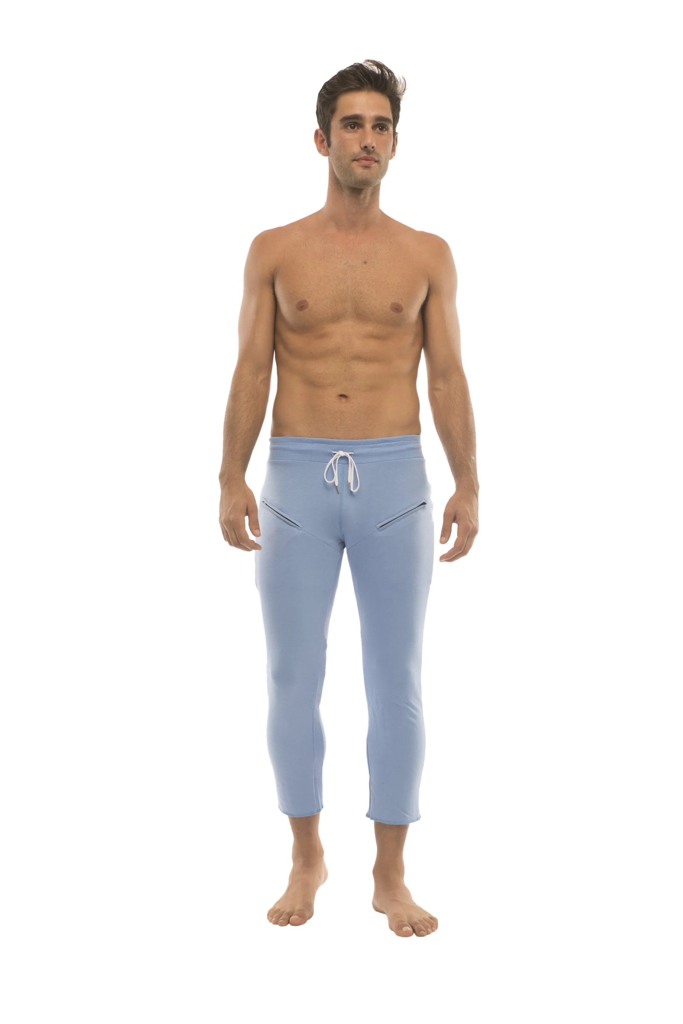 Mens 4/5 Zipper Pocket Capri Yoga Pants (Solid ICE Blue)