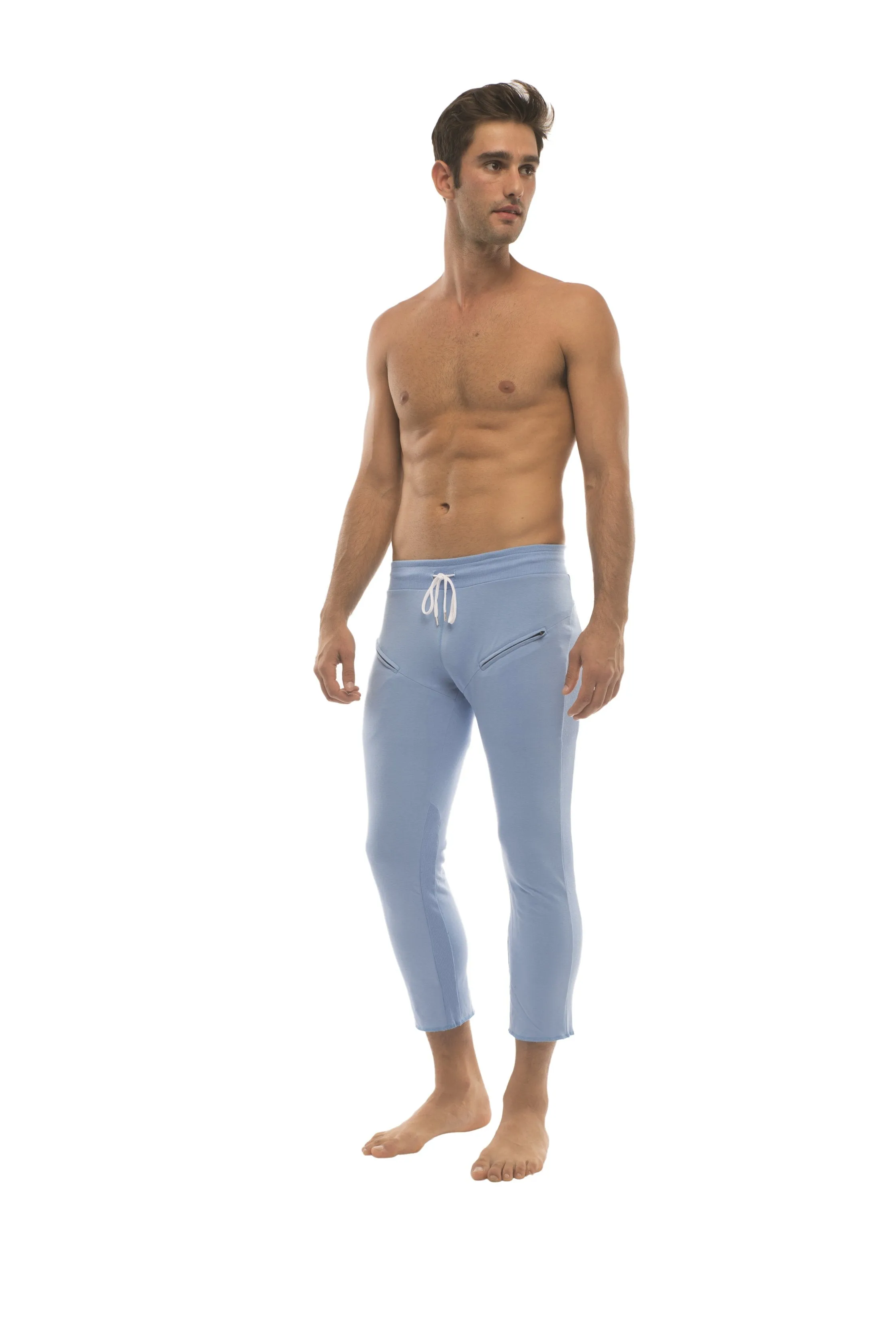 Mens 4/5 Zipper Pocket Capri Yoga Pants (Solid ICE Blue)