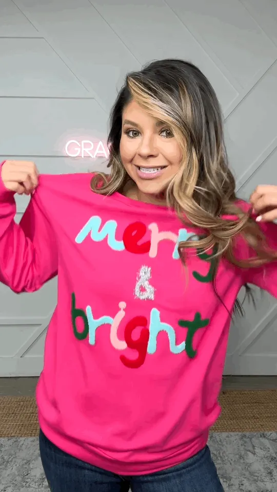 Merry & Bright Hot Pink Sweatshirt