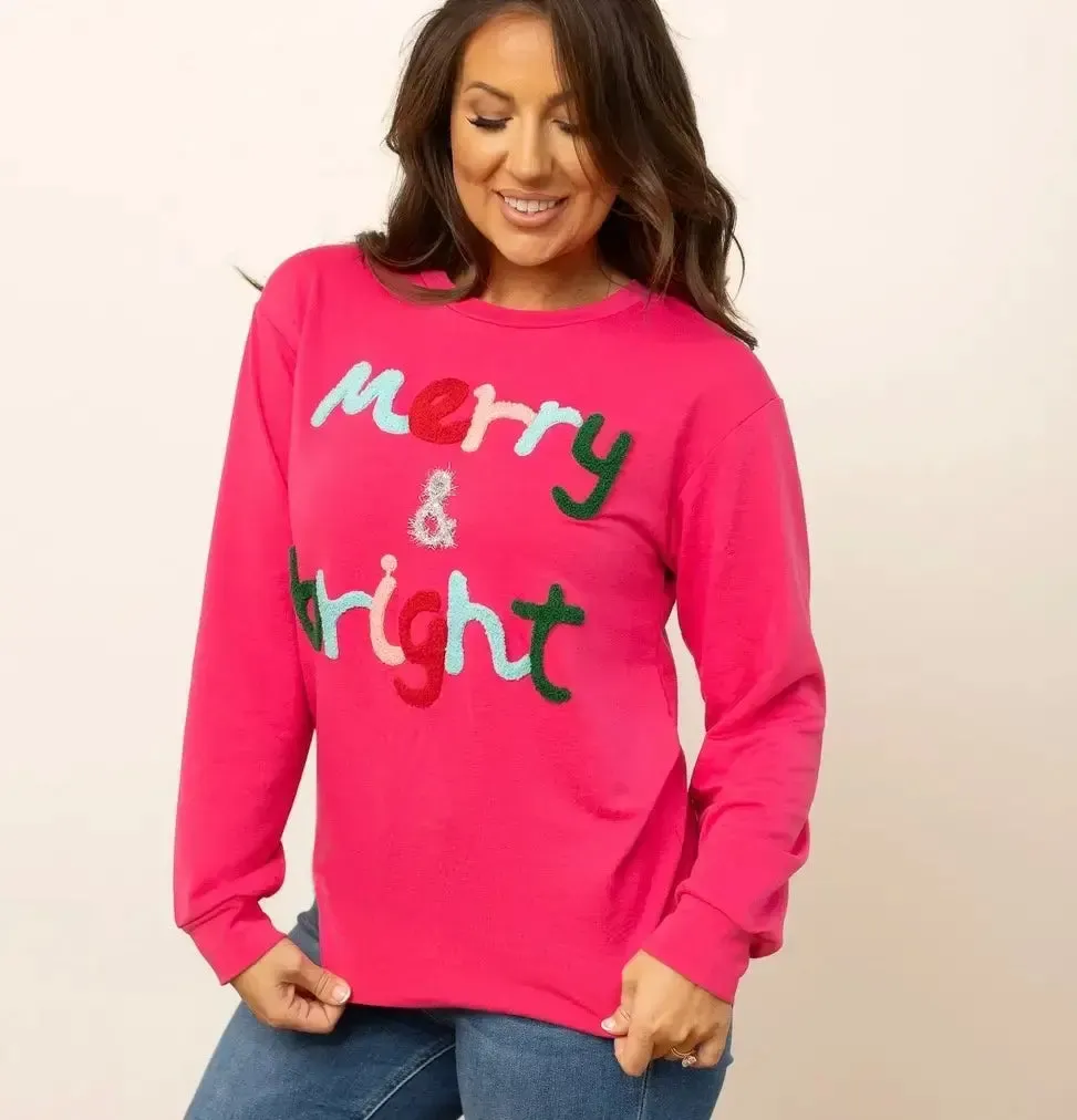 Merry & Bright Hot Pink Sweatshirt