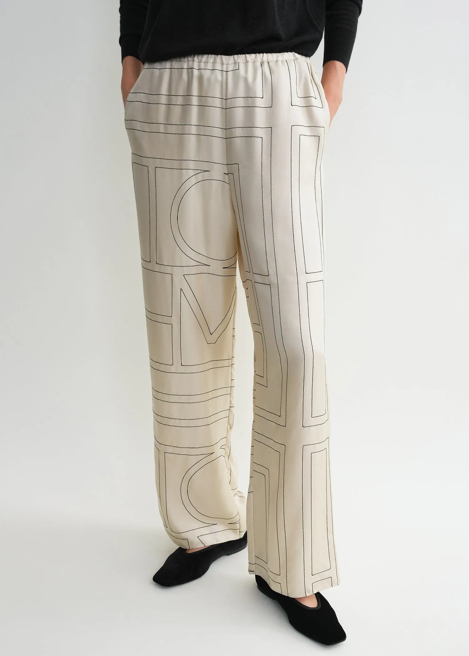 Monogram silk pj bottoms ivory