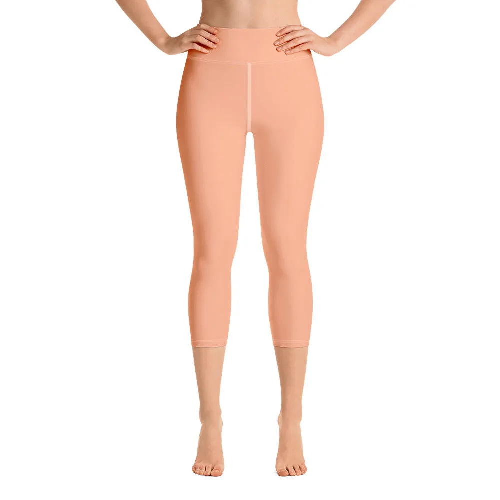 Nude Color Yoga Capri Leggings, Solid Nude Pink Color Designer Capris Tights-Made in USA/EU/MX