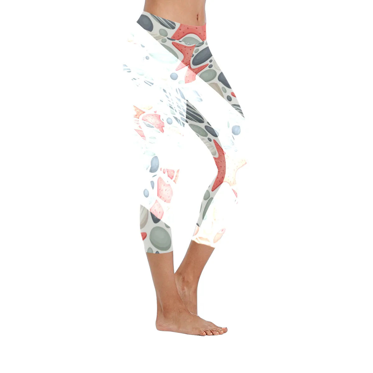 Ocean Stones and Sea Stars Women's Low Rise Capri Leggings (Invisible Stitch)