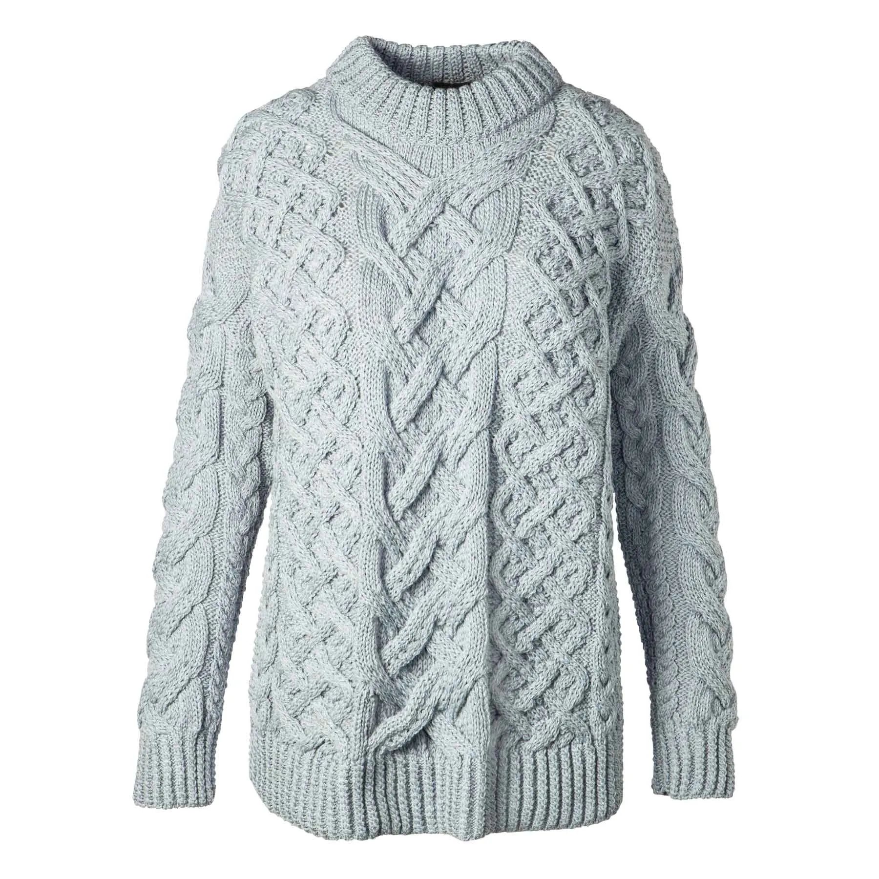 Oversized Aran Knit Sweater- Denim Blue