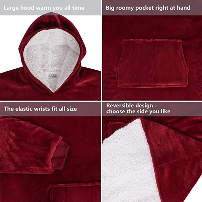 Oversized Hoodie Blanket with Fleece Warm Hoodies Sweats