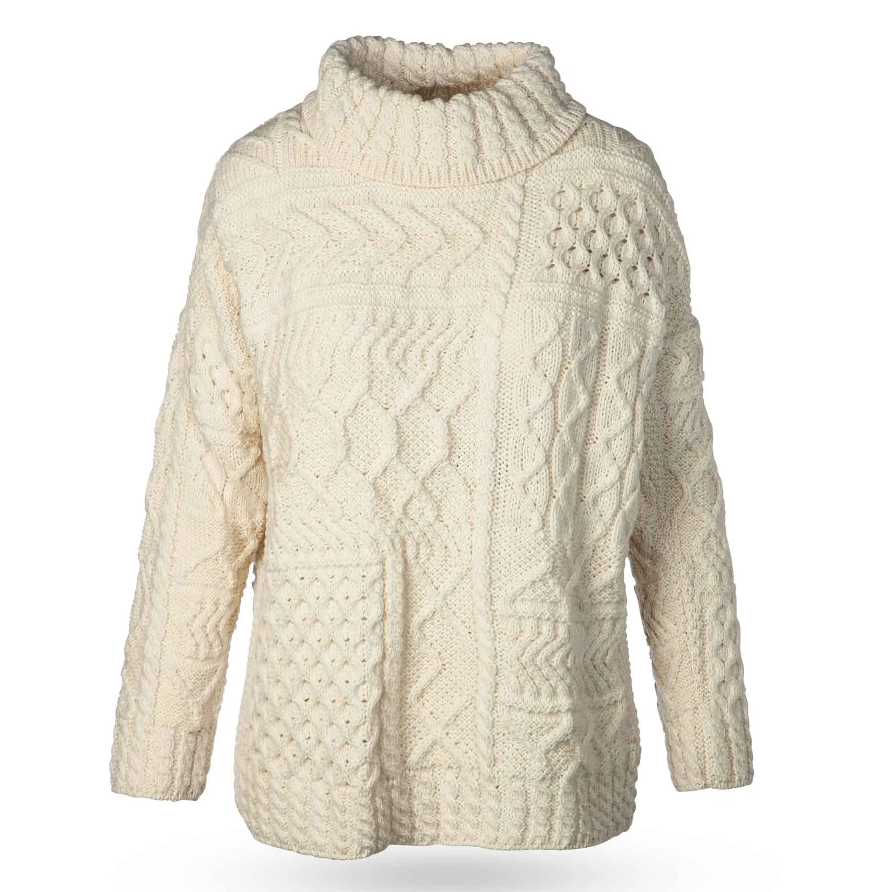 Oversized Patchwork Aran Knit Sweater- Cream