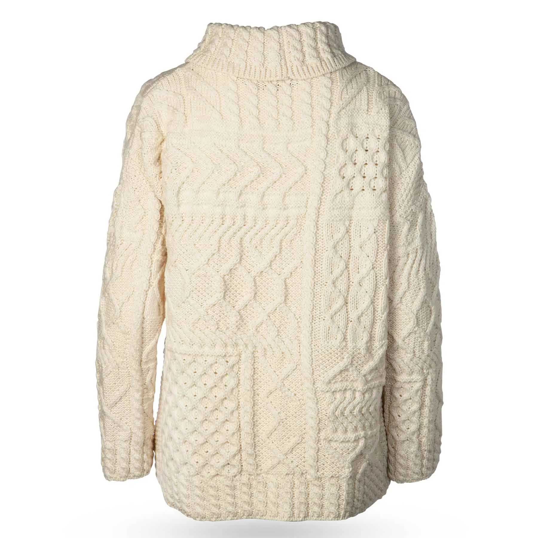 Oversized Patchwork Aran Knit Sweater- Cream