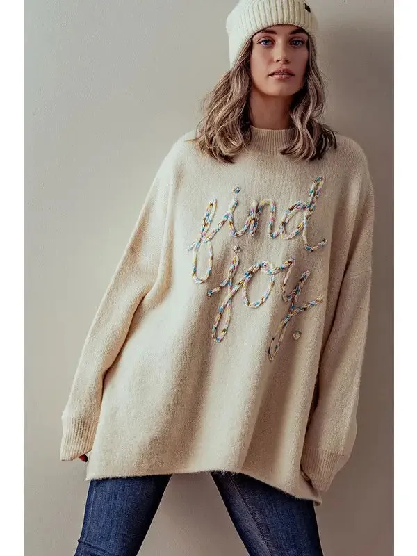 Oversized "Find Joy" Knit Sweater