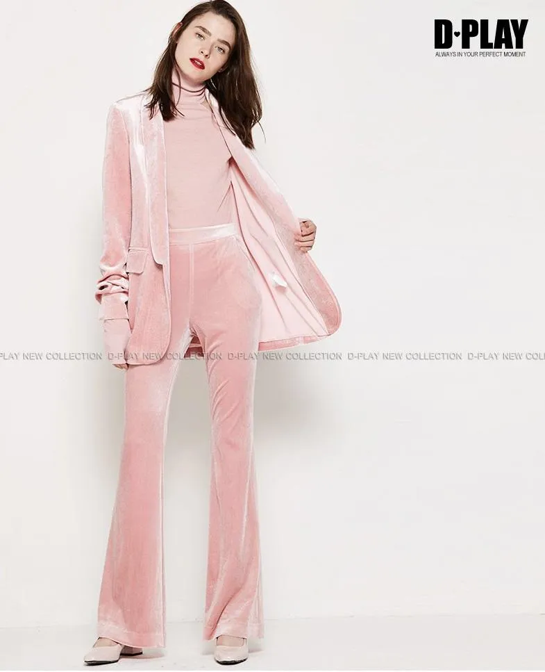 Pink  velvet suit   bell-bottoms trousers two-piece suit- Hitas