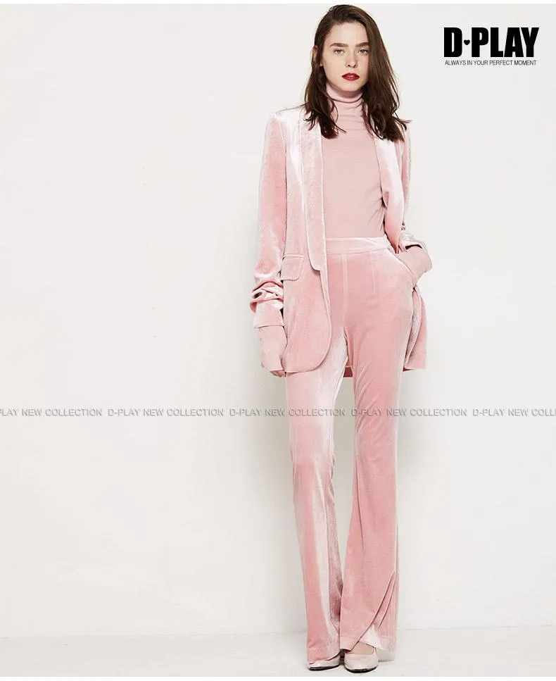 Pink  velvet suit   bell-bottoms trousers two-piece suit- Hitas