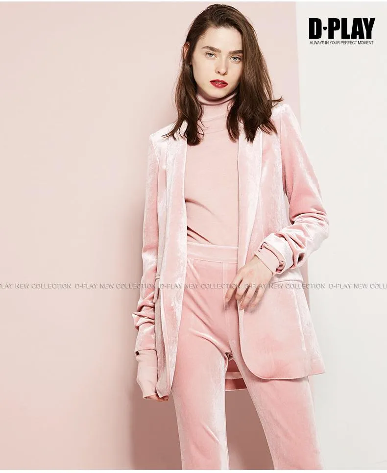 Pink  velvet suit   bell-bottoms trousers two-piece suit- Hitas