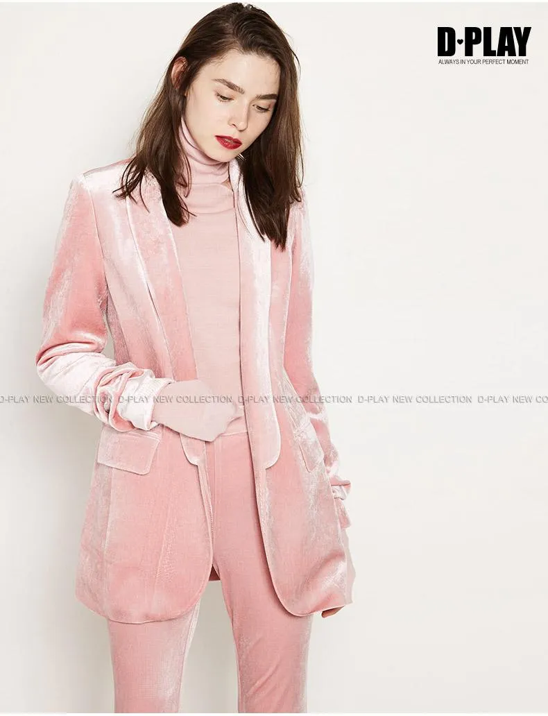 Pink  velvet suit   bell-bottoms trousers two-piece suit- Hitas