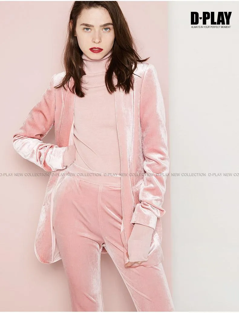 Pink  velvet suit   bell-bottoms trousers two-piece suit- Hitas