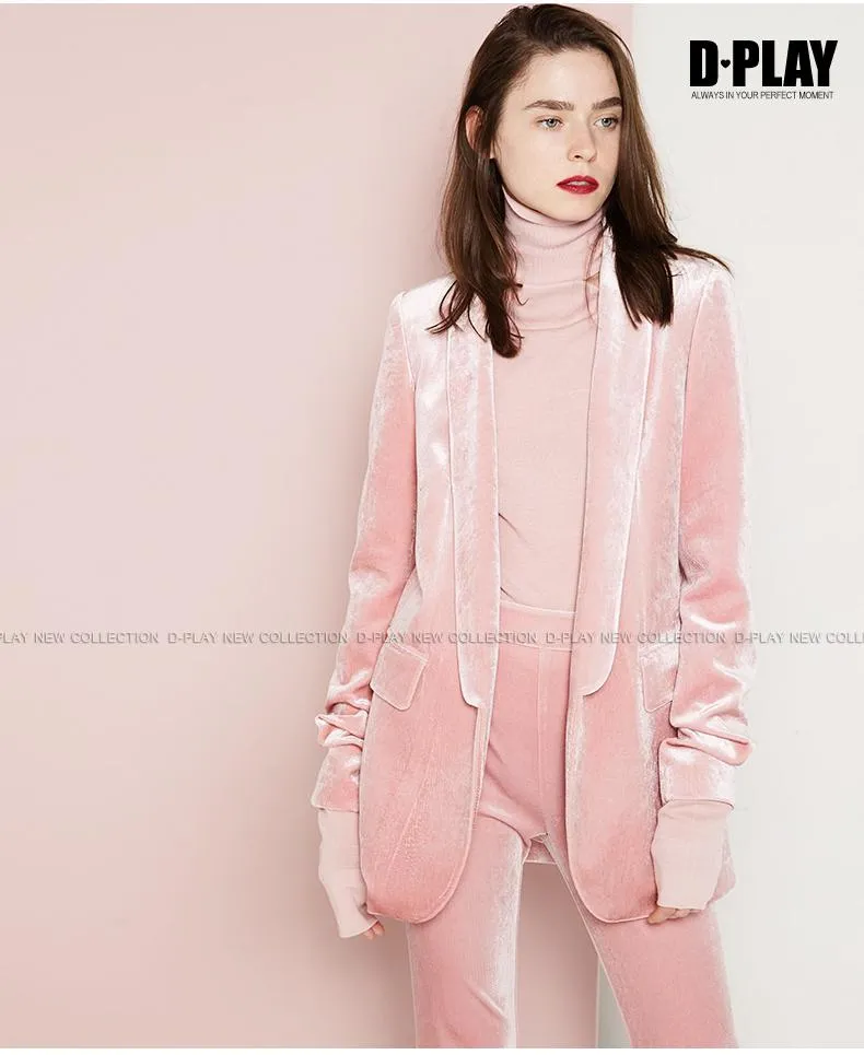 Pink  velvet suit   bell-bottoms trousers two-piece suit- Hitas