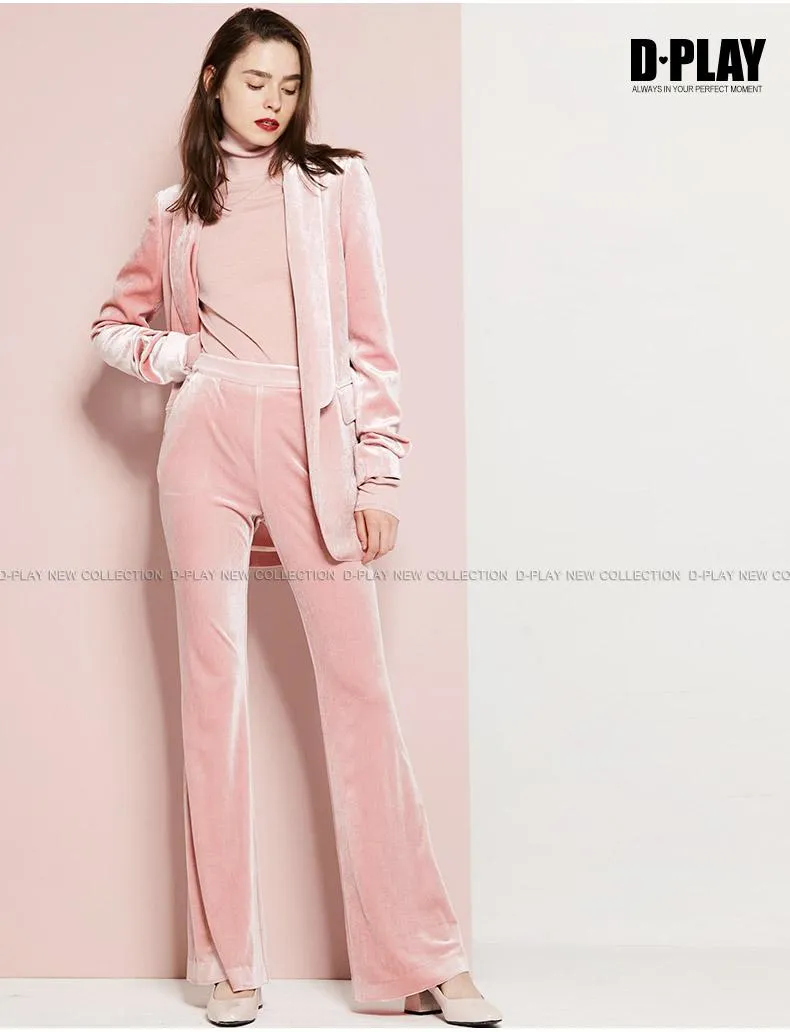 Pink  velvet suit   bell-bottoms trousers two-piece suit- Hitas