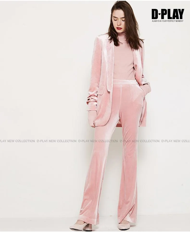 Pink  velvet suit   bell-bottoms trousers two-piece suit- Hitas