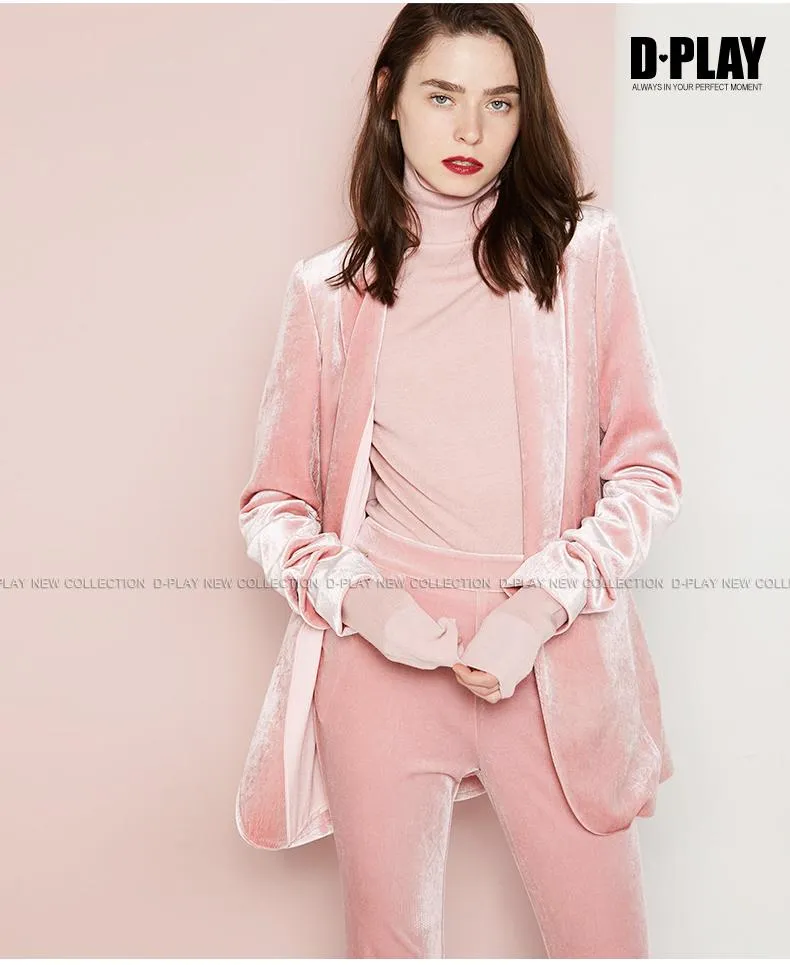 Pink  velvet suit   bell-bottoms trousers two-piece suit- Hitas