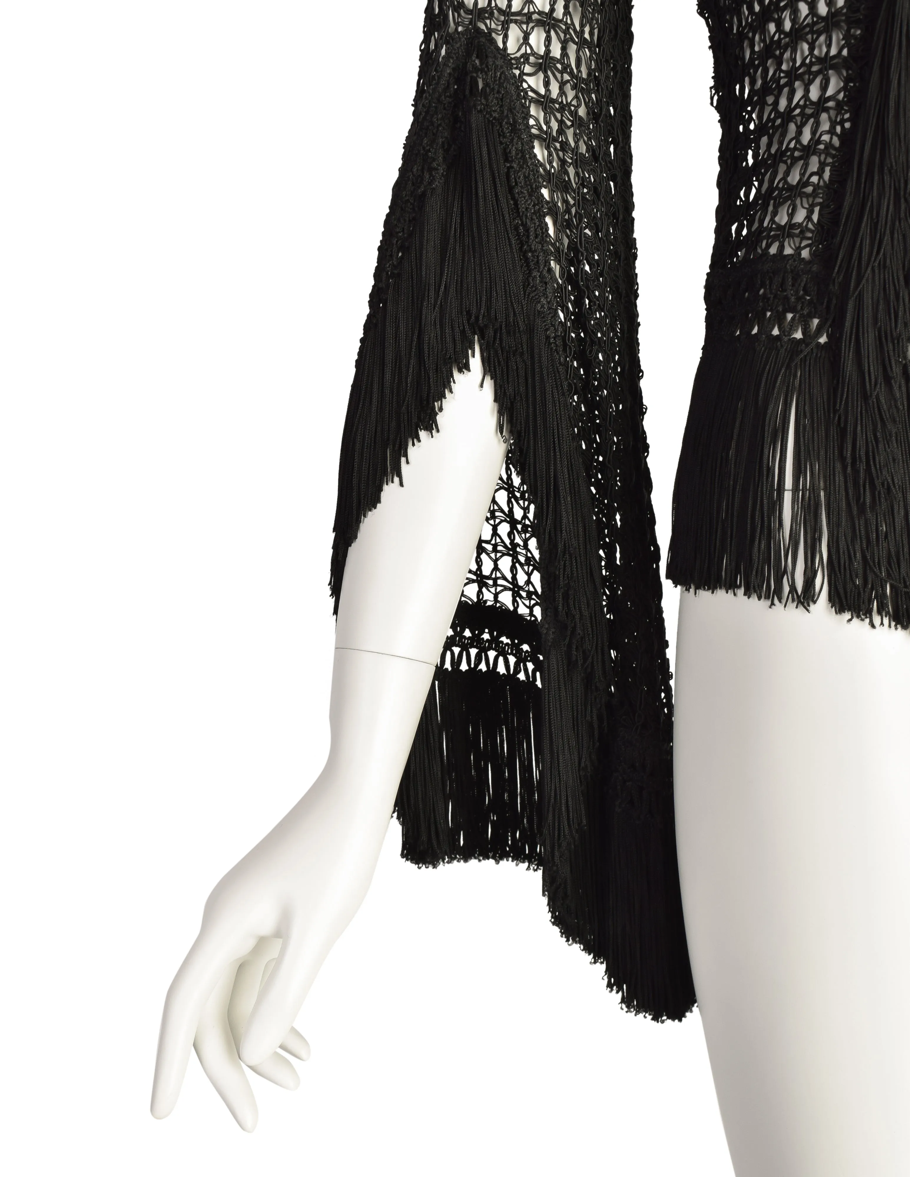 Plein Sud Vintage 1990s Black Macrame Fringe Bell Sleeve Cardigan