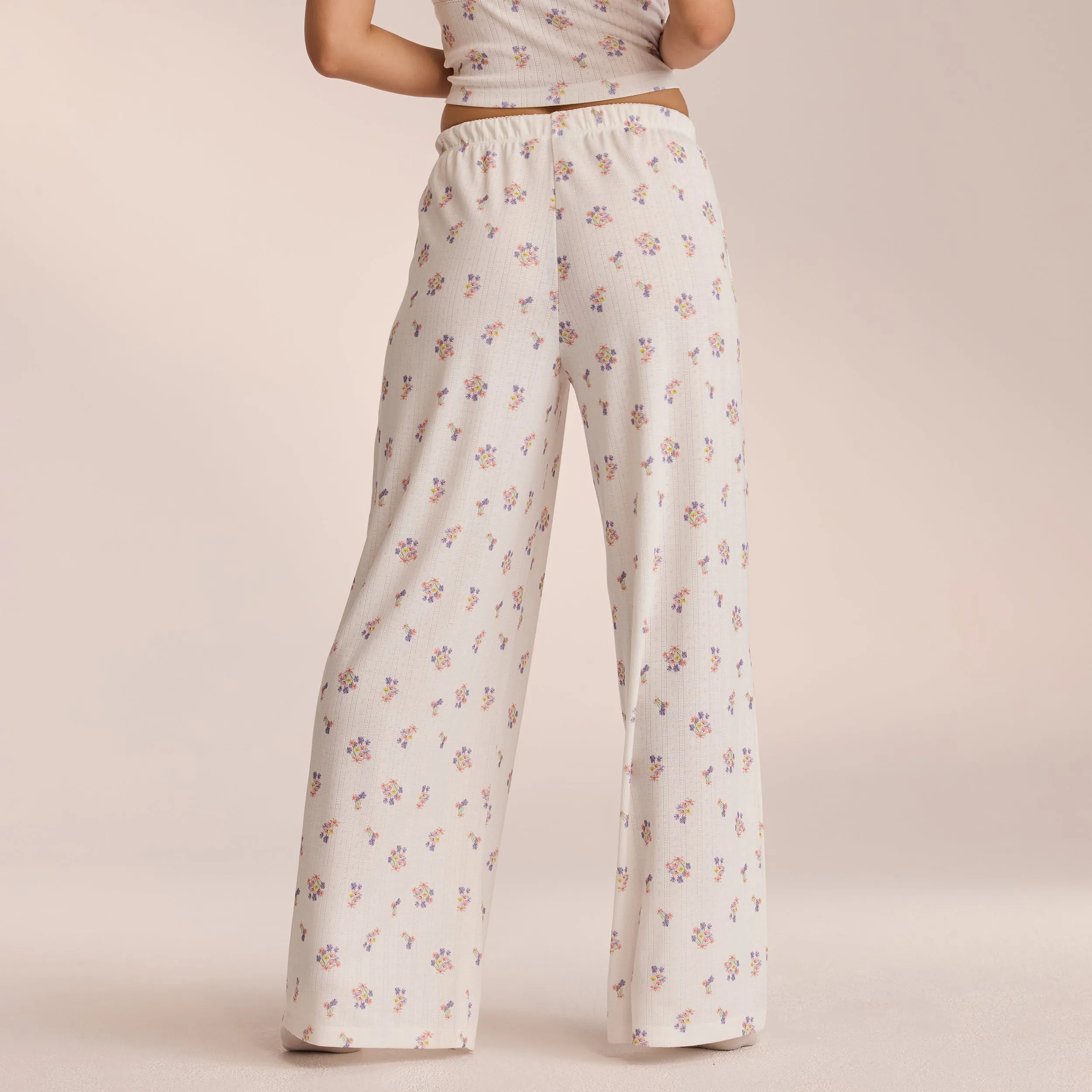 Pointelle Pyjama Bottoms - White Floral