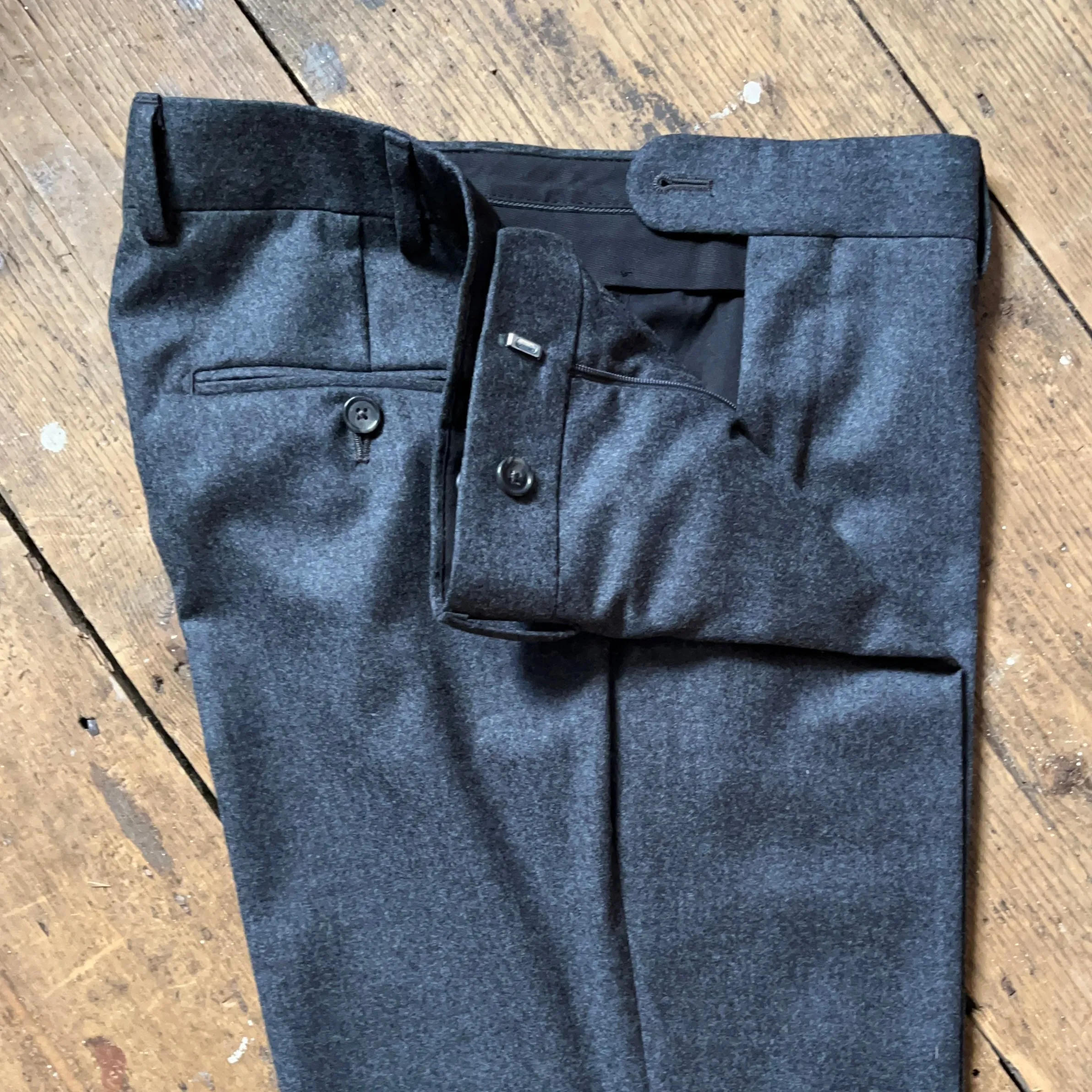 Regent - "New" Maxwell Trouser - Grey Flannel Wool