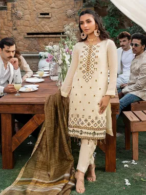 Salitex Vogue Luxury Eid Collection – Embroidered Shirt with Khaddi Dupatta & Dyed Raw Silk Trouser - WK-00660