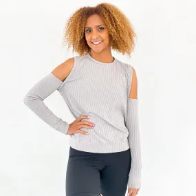 Shoulder Cut-Out Top | Grey