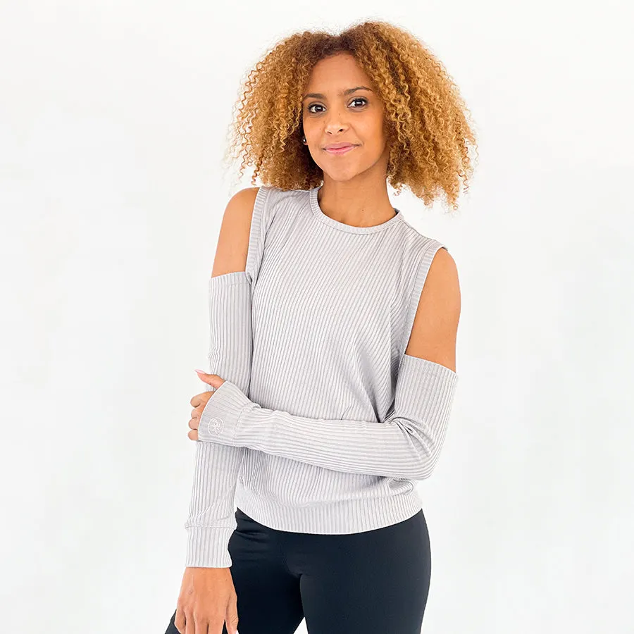 Shoulder Cut-Out Top | Grey