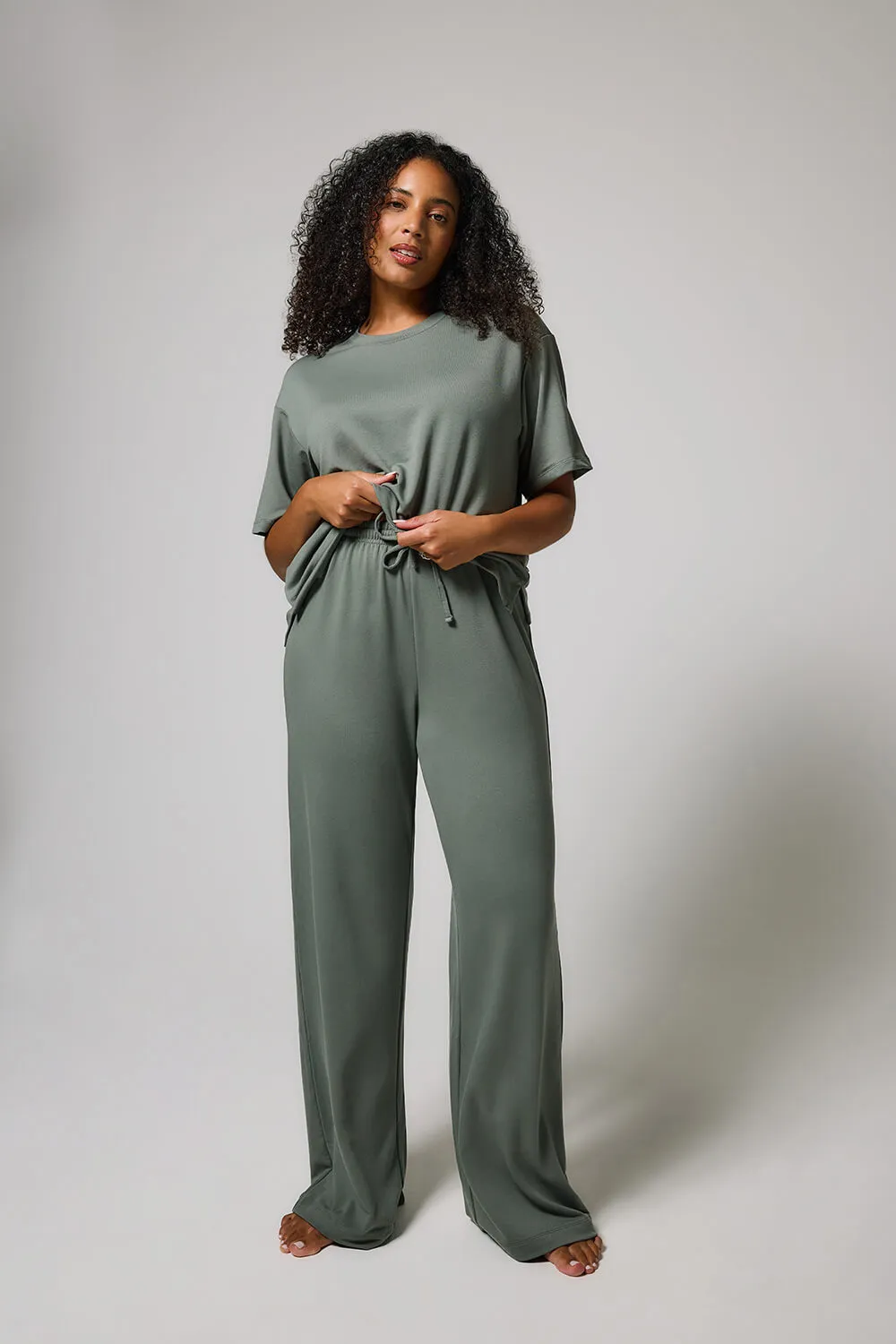 Soft Touch Wide Leg Lounge Set - Sage Green