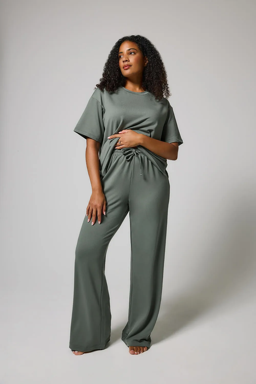 Soft Touch Wide Leg Lounge Set - Sage Green