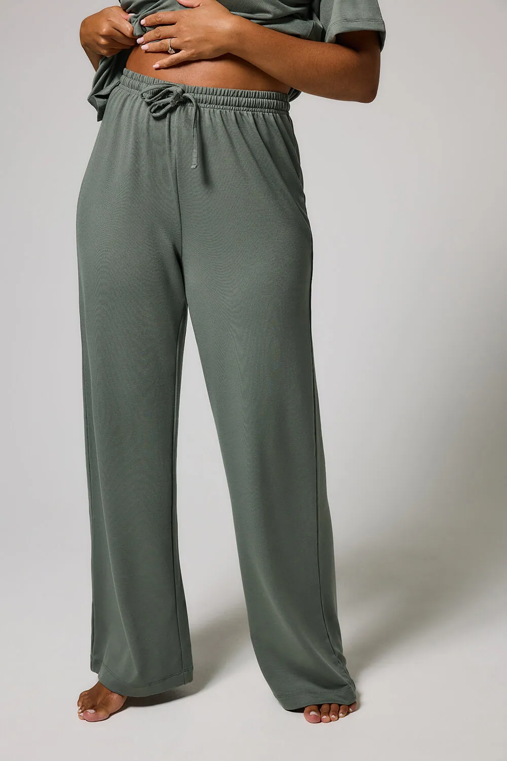 Soft Touch Wide Leg Lounge Set - Sage Green