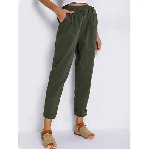 Solid Color Elastic Waist Casual Harem Pants