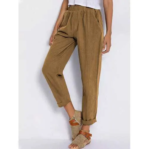 Solid Color Elastic Waist Casual Harem Pants