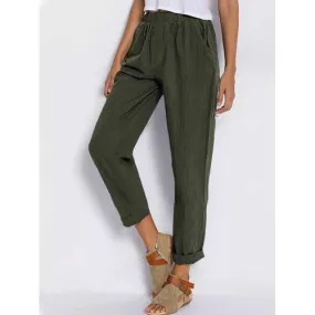 Solid Color Elastic Waist Casual Harem Pants