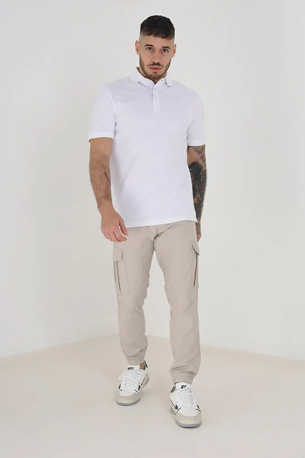 STONE TASLAN CARGO STYLE CUFFED TROUSERS