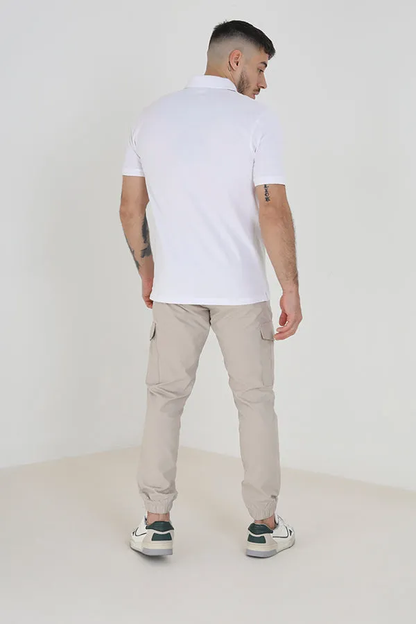 STONE TASLAN CARGO STYLE CUFFED TROUSERS