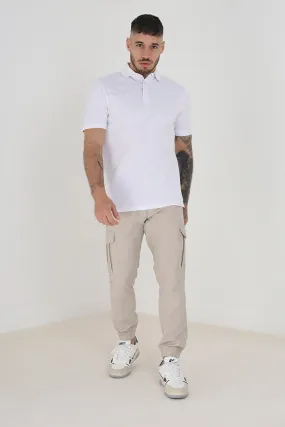 STONE TASLAN CARGO STYLE CUFFED TROUSERS