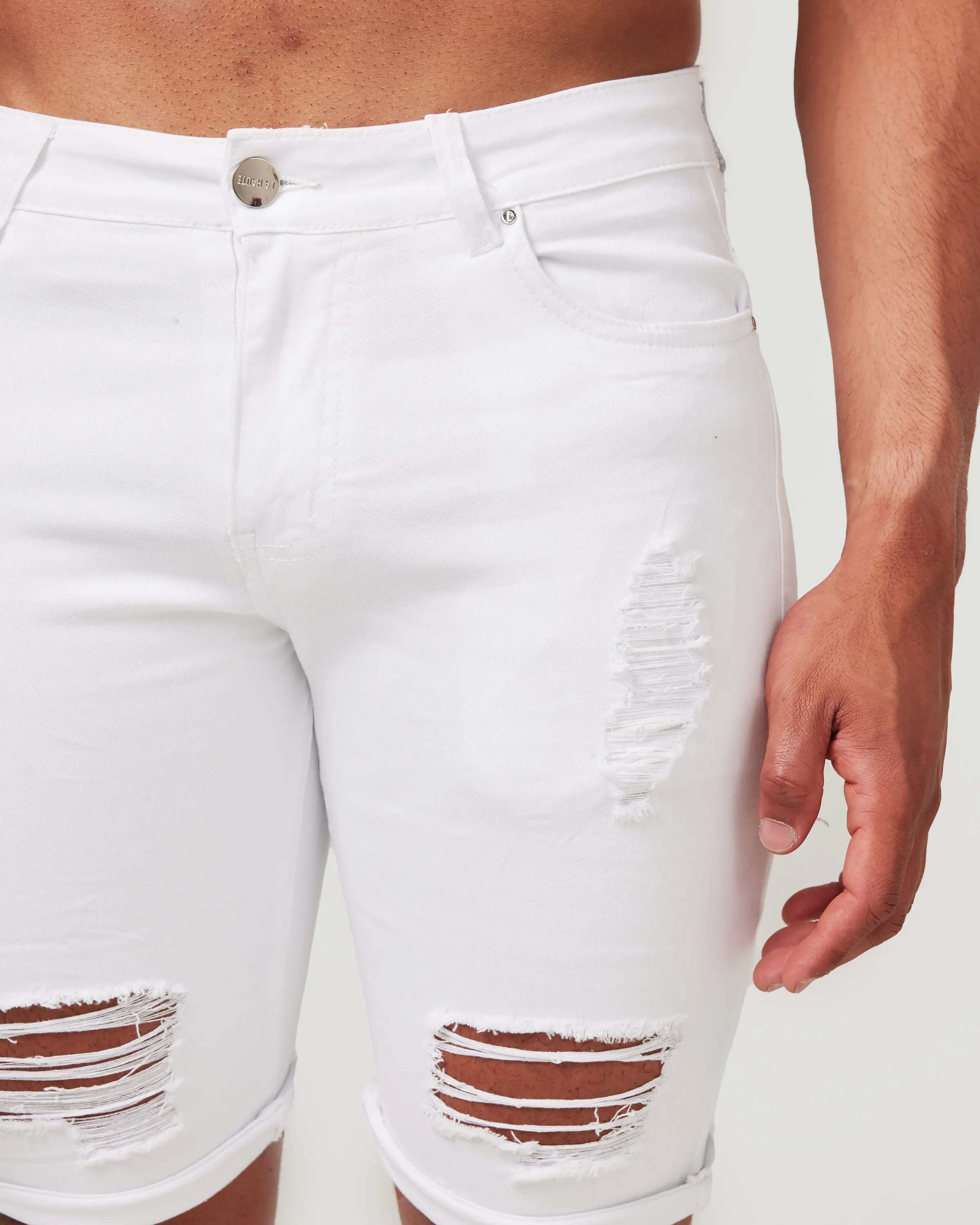 White Ripped Denim Shorts