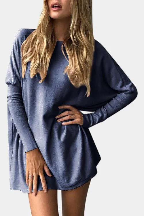 Wholesale Blue Round Neck Long Sleeve Shirt Dresses