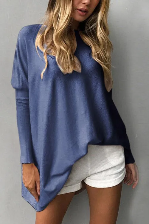 Wholesale Blue Round Neck Long Sleeve Shirt Dresses