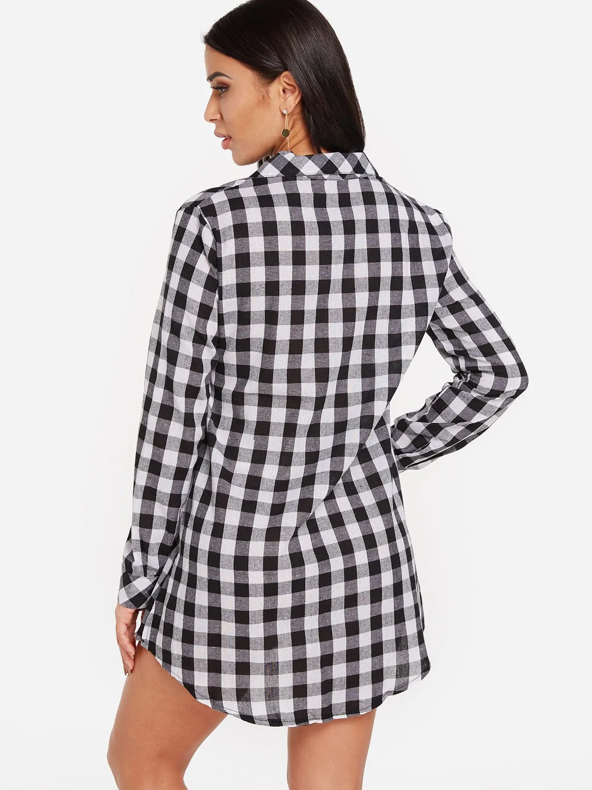 Wholesale Grid Classic Collar Long Sleeve Grid Shirt Dress