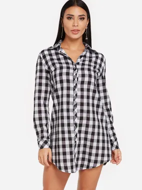 Wholesale Grid Classic Collar Long Sleeve Grid Shirt Dress