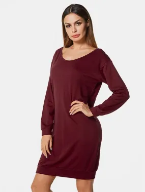 Wholesale Scoop Neck Long Sleeve Plain Shirt Dresses