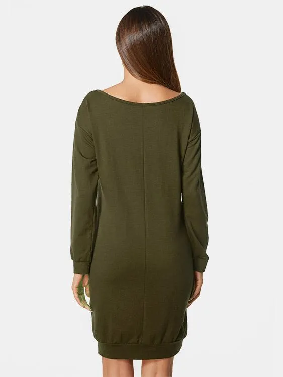 Wholesale Scoop Neck Long Sleeve Plain Shirt Dresses