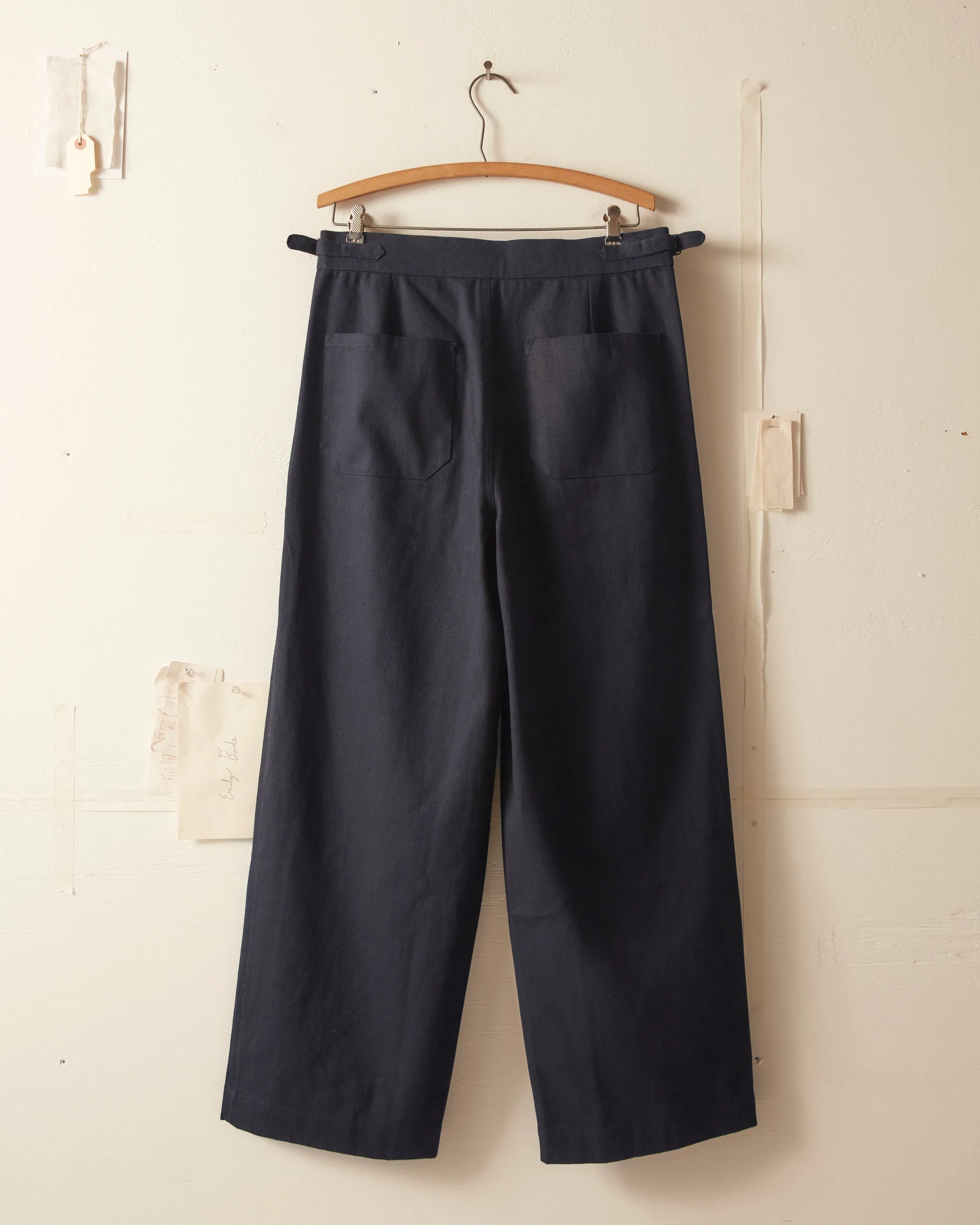 Wide Leg Snap Trousers - Navy