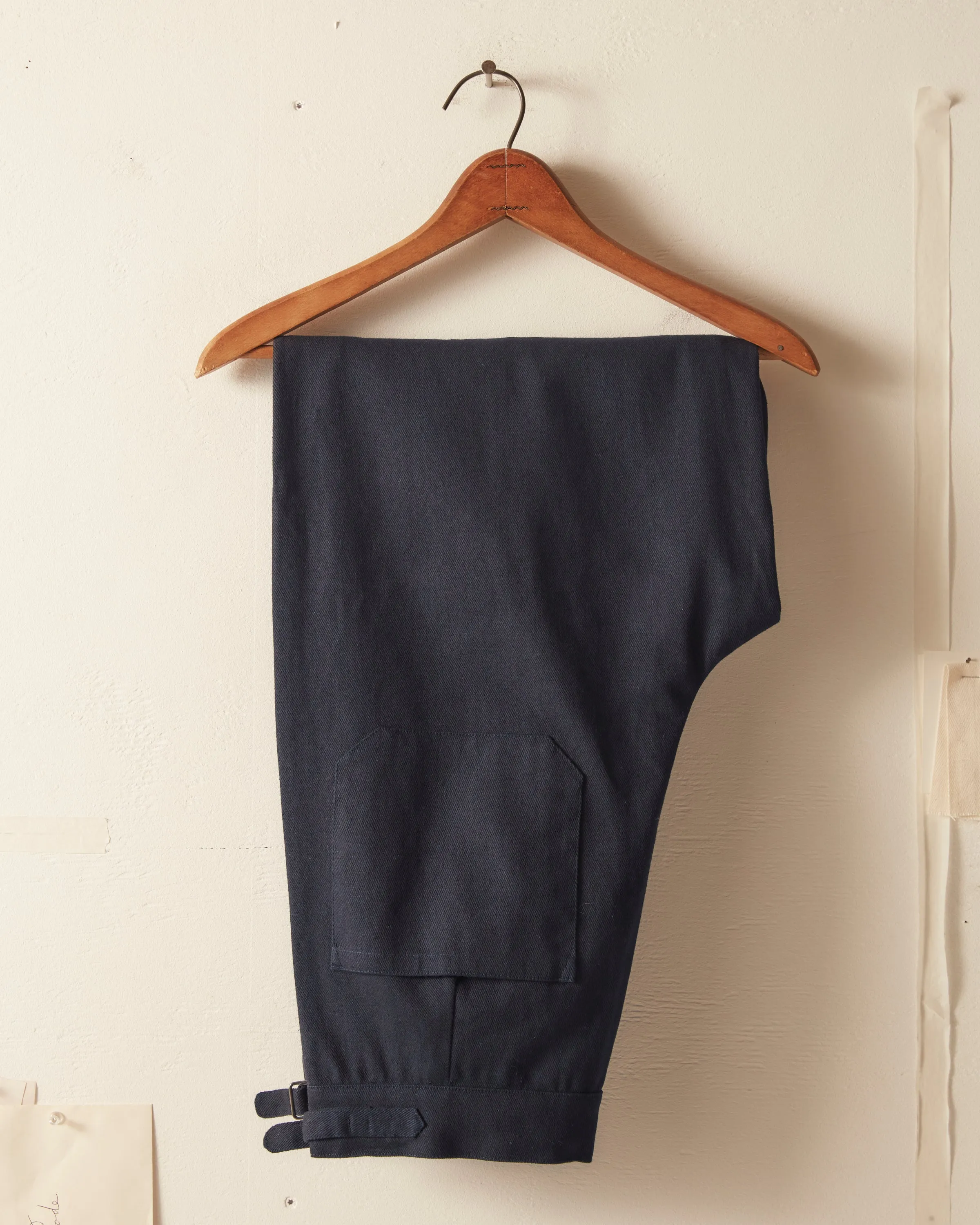 Wide Leg Snap Trousers - Navy