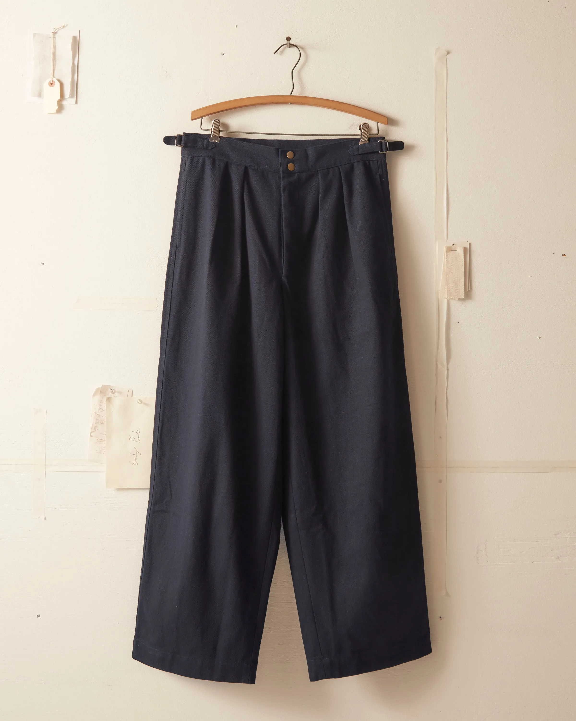 Wide Leg Snap Trousers - Navy