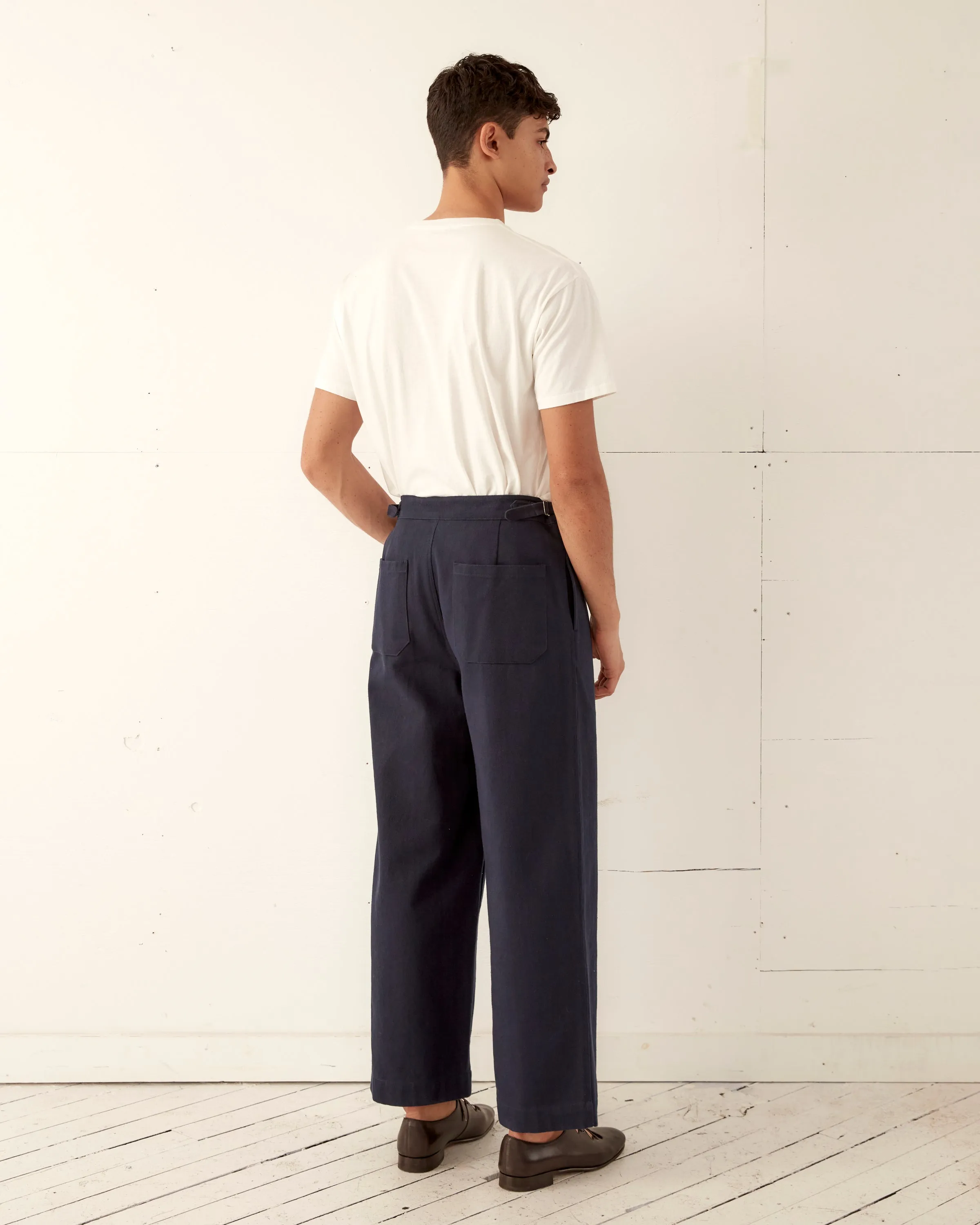 Wide Leg Snap Trousers - Navy