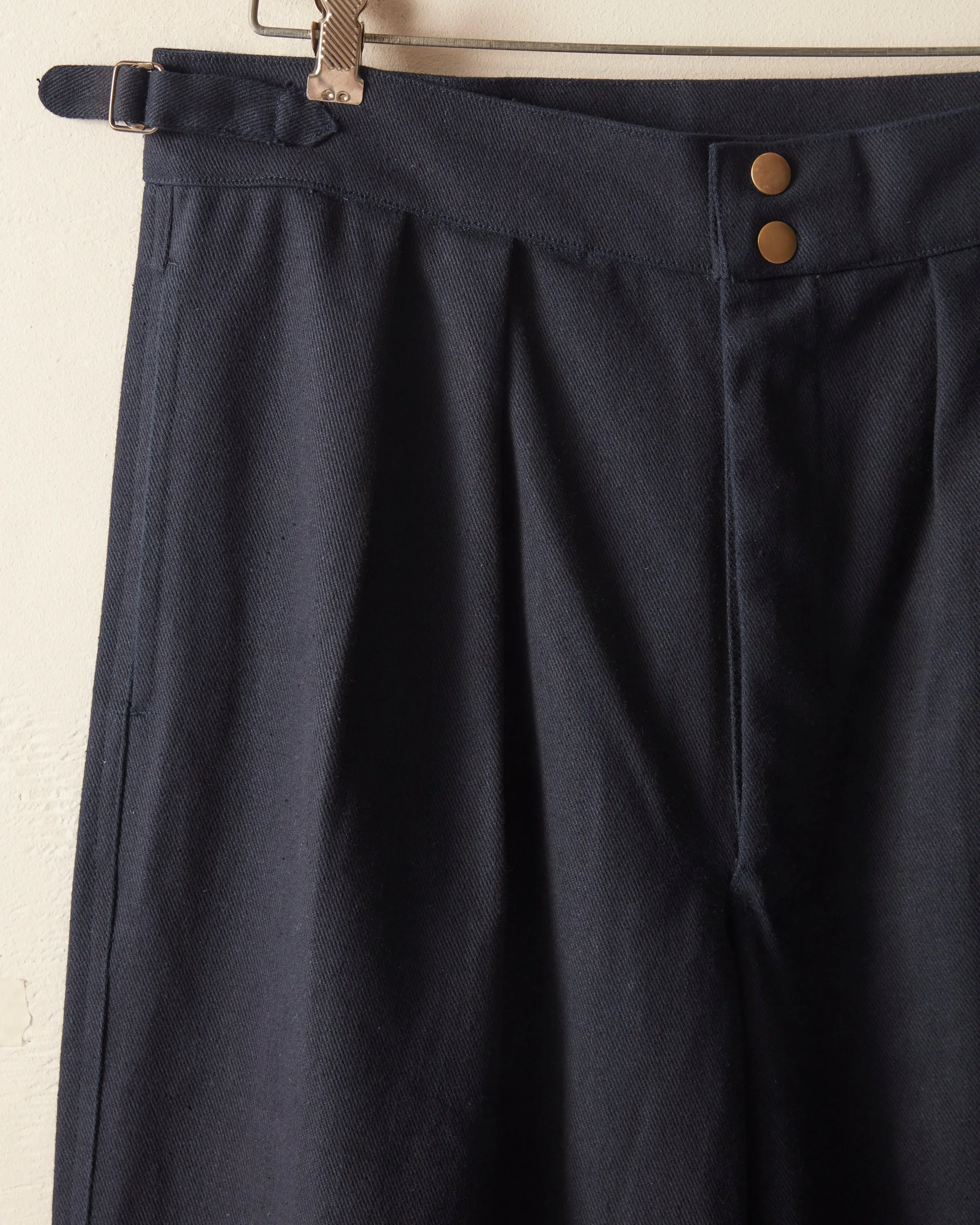 Wide Leg Snap Trousers - Navy